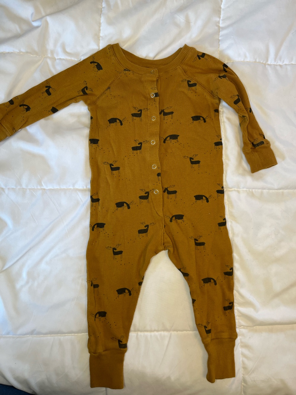 Rylee + Cru Mustard Henley One-Piece with Black Cat Motif